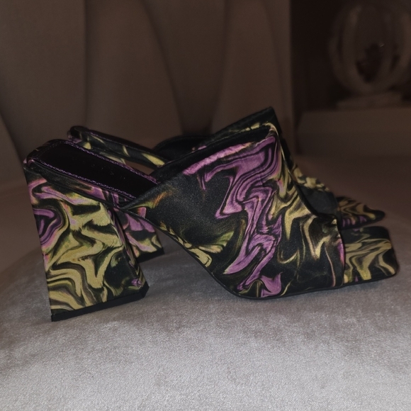 ASOS Nyla Heeled Mules Featuring a Colorful Marble Print and a Flare Block Heel - Picture 12 of 15